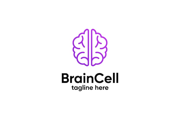 Genius brain cell mind logo design in line art