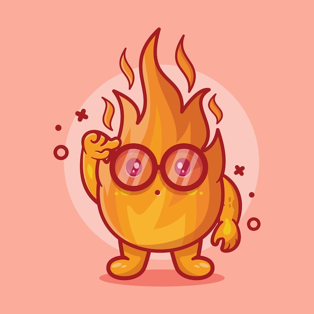 Genius fire flame character mascot with think gesture isolated cartoon in flat style design