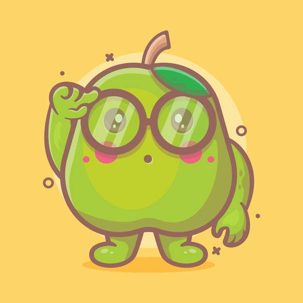 genius guava fruit character mascot with think expression isolated cartoon in flat style design