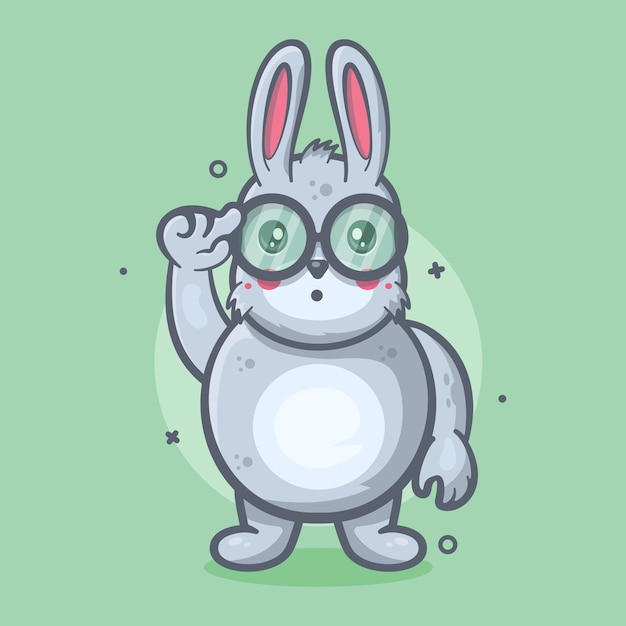 genius rabbit animal character mascot with think expression isolated cartoon in flat style design