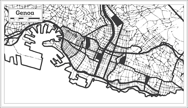 Genoa Italy City Map in Black and White Color in Retro Style Outline Map