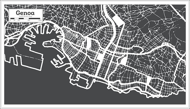 Genoa Italy City Map in Black and White Color in Retro Style Outline Map