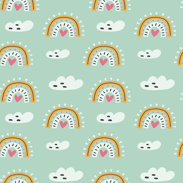 Gentle cute rainbow cloud pattern