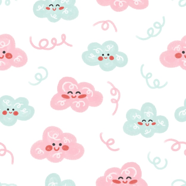 Gentle and soft watercolor vector pattern Smiling clouds for babies newborns textiles cards