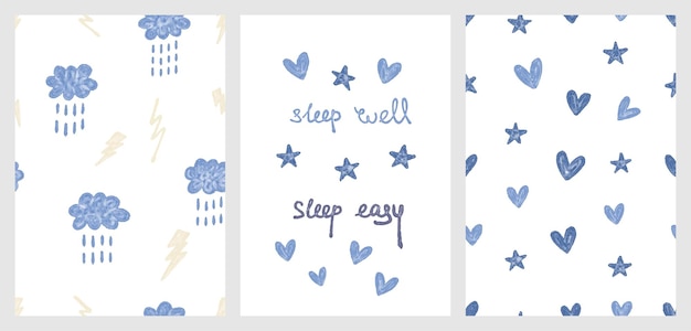 Gentle watercolor vector posters and patterns for babies sleep nursery textile prints interior