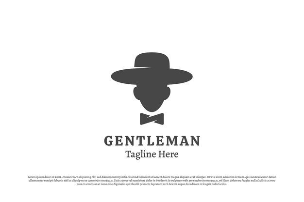 Vector gentleman silhouette logo design illustration shadow of people person character man with hat tie