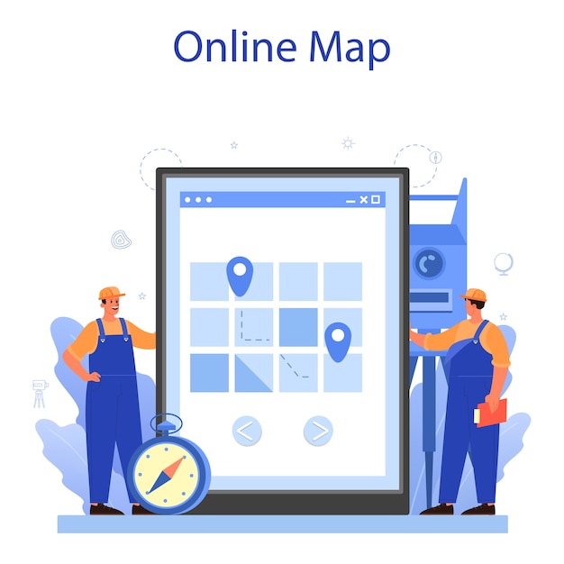 Geodesy science online service or platform. Land surveying technology.