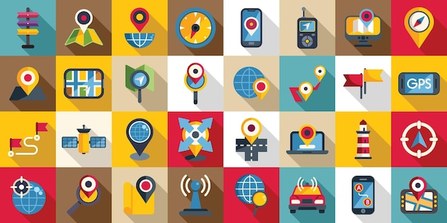 Geolocation icons set flat vector Pin map location