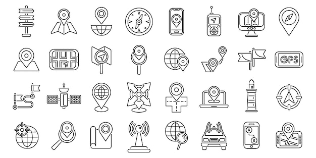 Geolocation icons set outline vector Pin map location