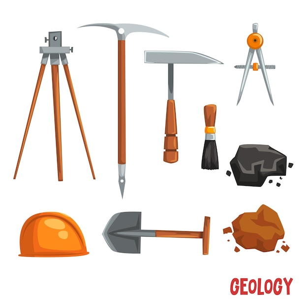 Geological or mining industry equipment geodetic instruments and tools vector illustration on a