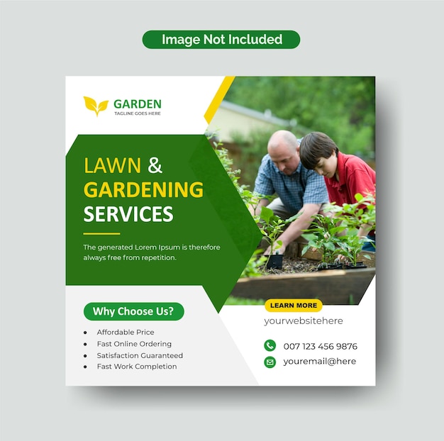 Geomatric shapes lawn garden or landscaping service instagram post and social media banner template