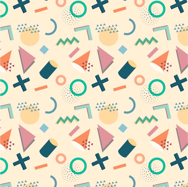 Geometric 90-s style Memphis pattern in a trendy and soft color palette.