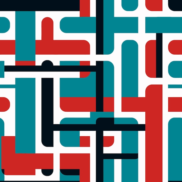 Geometric abstract art red and teal color tubes Seamless pattern Vector illustration