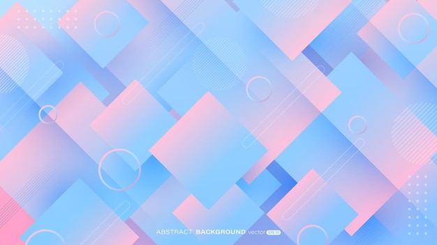 Geometric abstract background created using dynamic square shapes gradient blue and pink composition