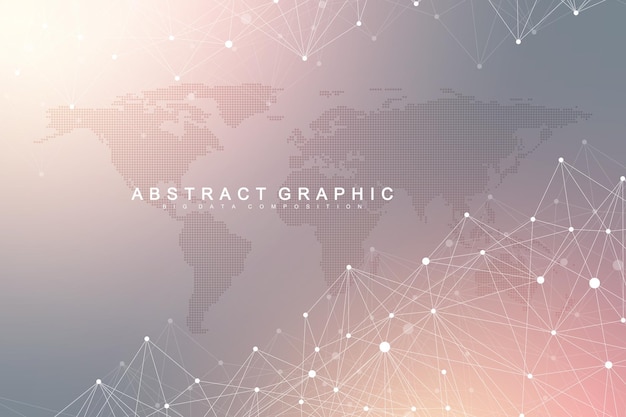 Geometric abstract background with connected line and dots Network and connection background for your presentation Graphic polygonal background Scientific vector illustration