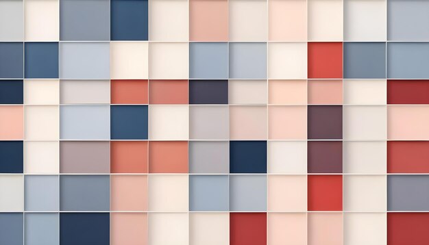 Vector geometric abstract pattern of squares in various shades of blue pink red and beige