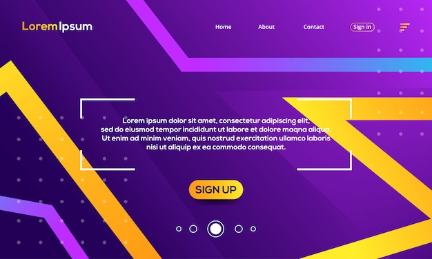 Geometric abstract violet and yellow landing page template