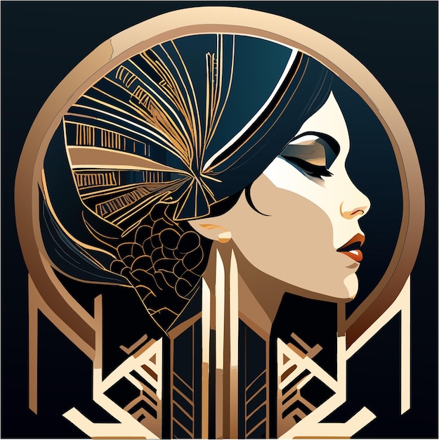 Geometric Artistry Woman's Head in Art Deco Tattoo