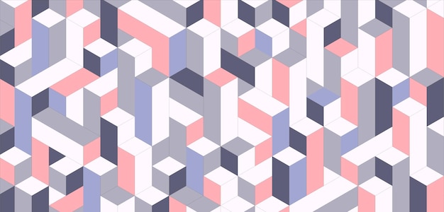 Geometric background of 3d blocks Abstract multicolored pattern in pastel colors Vector illustration