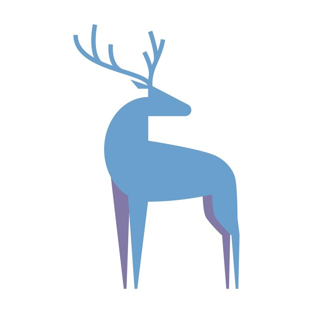 Vector geometric blue and purple silhouette of northern christmas reindeer happy new year element for winter holidays