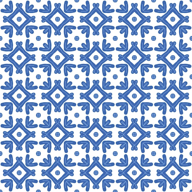 Geometric blue seamless pattern black on white background