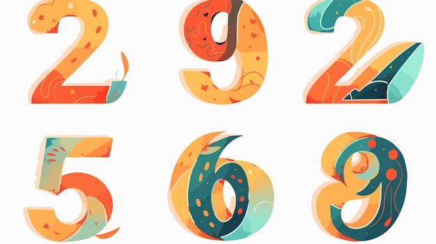 Geometric Bold Numbers Set with Hand Drawn Retro Style Design