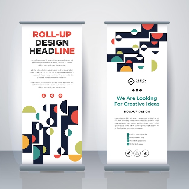 Vector geometric business roll up standee design banner template presentation and brochure geometric xbanner and flagbanner advertising vector illustration