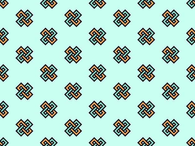 Geometric cartoon character seamless pattern on green background