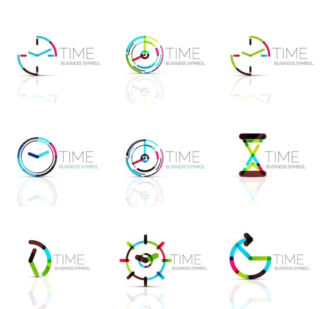 Geometric clock and time icon set