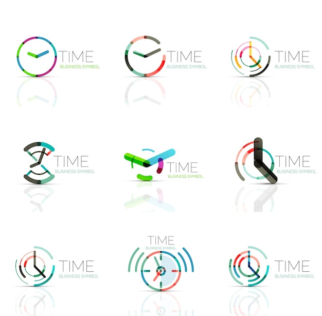 Geometric clock and time icon set