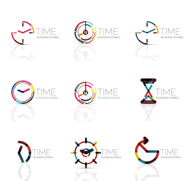 Geometric clock and time icon set