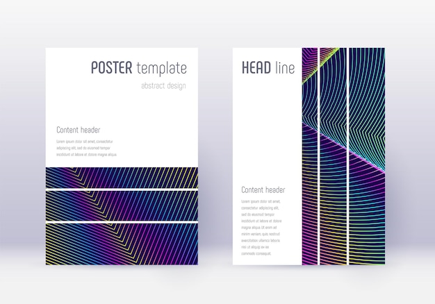 Geometric cover design template set Rainbow abstract lines on dark blue background Bizarre cover design Classic catalog poster book template etc