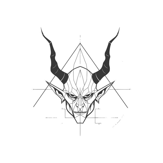 Vector geometric demon face with horns and a triangle