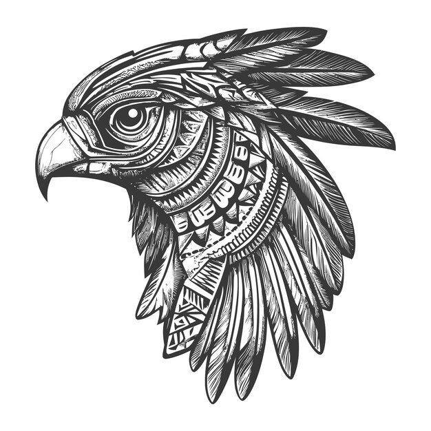 Geometric Eagle Head with Detailed Feathers