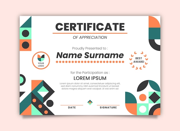 Geometric flat mosaic certificate template design