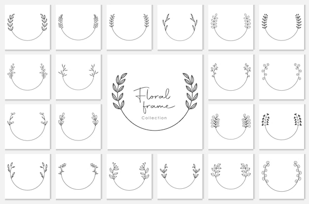 Geometric floral frames, borders, wedding wreaths, detailed decorative illustrations.