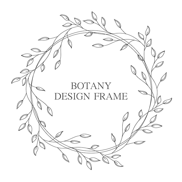 Geometric flower wreath with leaves and branches Botany round frame isolated on white background