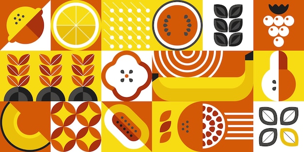 Geometric food Abstract minimalistic organic food banner with brutalistic shapes and simple forms Vector illustration