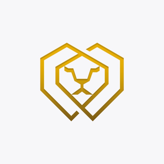 Geometric gold color lion logo with a simple, luxurious and modern mono line style.