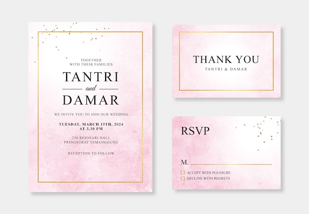 Geometric gold and watercolor splashes for a gorgeous wedding invitation template