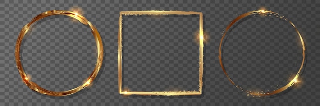 Geometric golden frames and borders on a transparent background Vector decorative frames