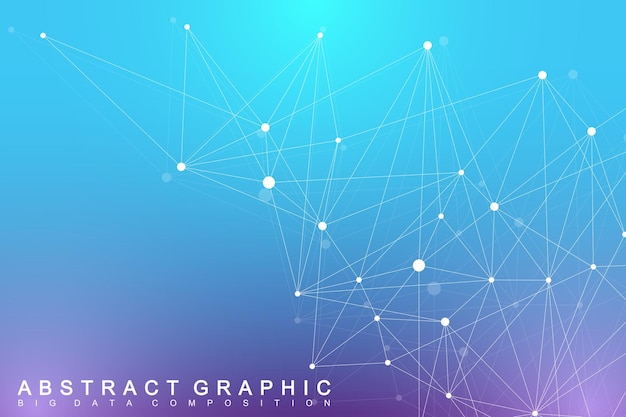 Geometric graphic background molecule and communication. Big data complex with compounds. Perspective backdrop. Minimal array. Digital data visualization. Scientific cybernetic vector illustration.