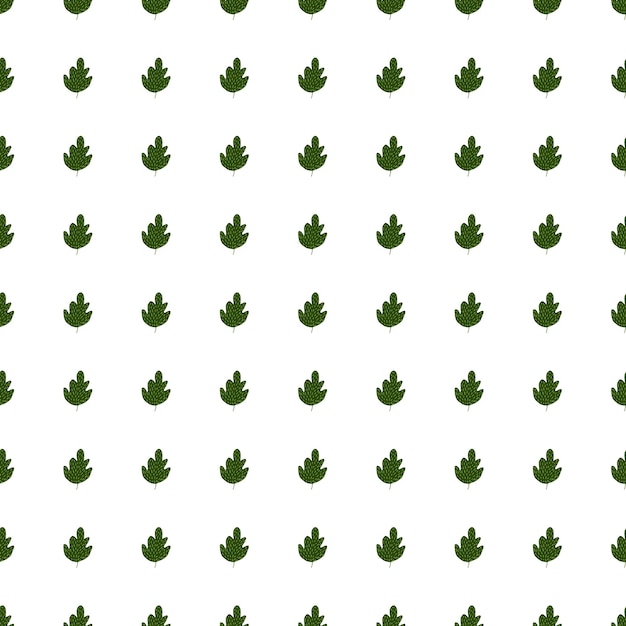 Geometric green oak seamless pattern isolated on white background. Vintage foliage backdrop.