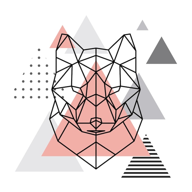 Geometric head of a wolf on a Scandinavian background