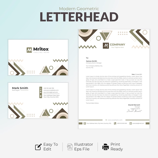 Geometric letterhead and business cards design