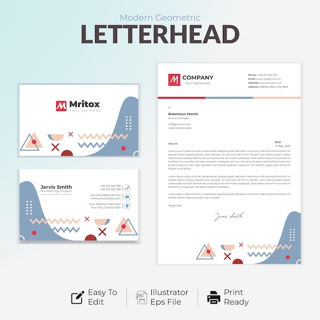 Geometric letterhead and business cards design