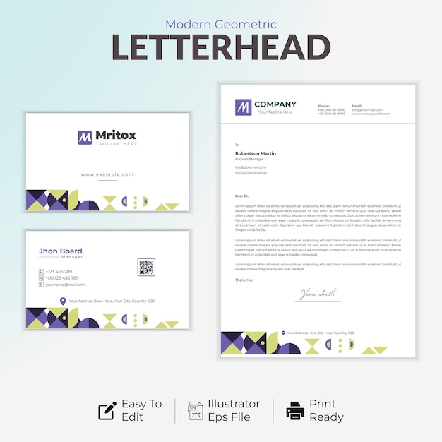 Geometric letterhead and business cards design