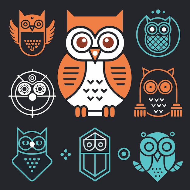 Vector geometric owl icons set