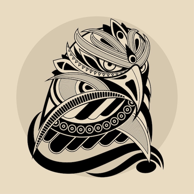 Geometric patterned black and white line style eagle head  illustration