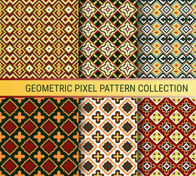 geometric pixel pattern collection. vector illustration